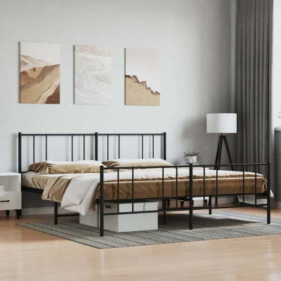 Paveikslėlis vidaXL Metal Bed Frame without Mattress with Footboard Black 180x200cm