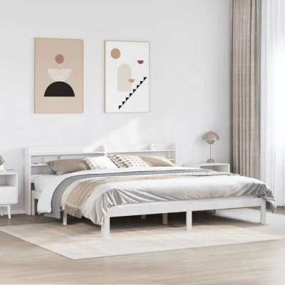 Paveikslėlis vidaXL Bed Frame with Headboard without Mattress White 200x200 cm