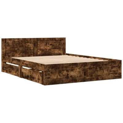 Paveikslėlis vidaXL Bed Frame with Headboard without Mattress Smoked Oak 160x200 cm