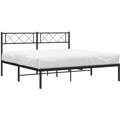 Paveikslėlis vidaXL Metal Bed Frame without Mattress with Headboard Black 160x200cm