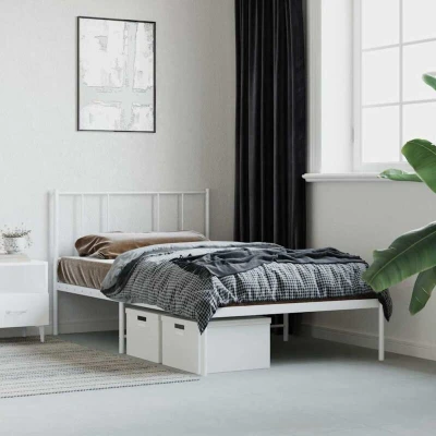 Paveikslėlis vidaXL Metal Bed Frame without Mattress with Headboard White 107x203cm