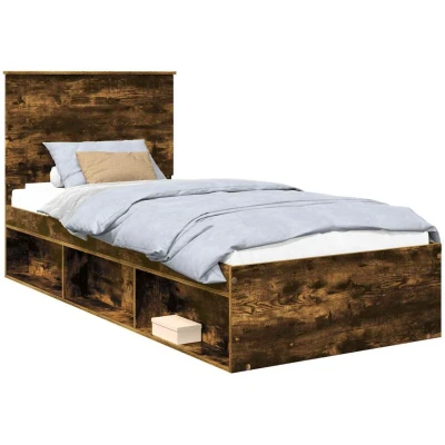 Paveikslėlis vidaXL Bed Frame with Headboard Smoked Oak 90 x 200 cm Solid Pine Wood