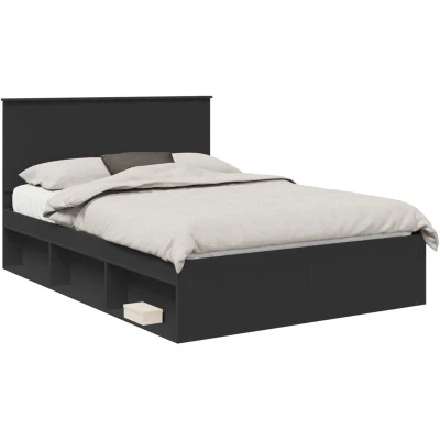 Paveikslėlis vidaXL Bed Frame with Headboard Black 135 x 190 cm Solid Pine Wood
