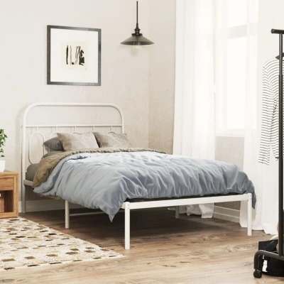 Paveikslėlis vidaXL Metal Bed Frame without Mattress with Headboard White 100x190cm