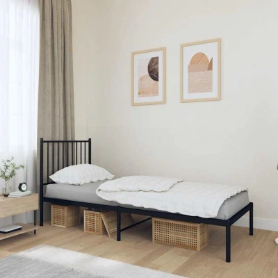 Paveikslėlis vidaXL Metal Bed Frame without Mattress with Headboard Black 80x200cm