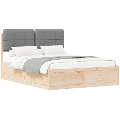 Paveikslėlis vidaXL Bed Frame with Upholstered Headboard Light Grey 135 x 190 cm