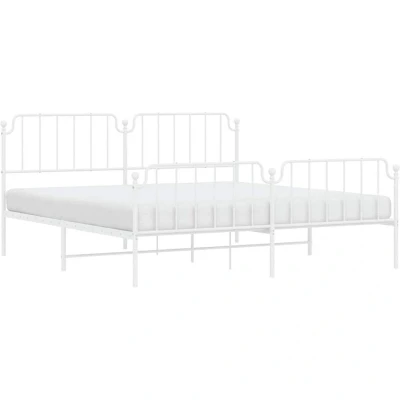 Paveikslėlis vidaXL Metal Bed Frame without Mattress with Footboard White 193x203cm