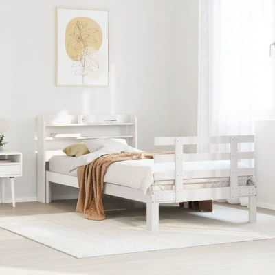Paveikslėlis vidaXL Bed Frame with Headboard without Mattress White 90x200 cm