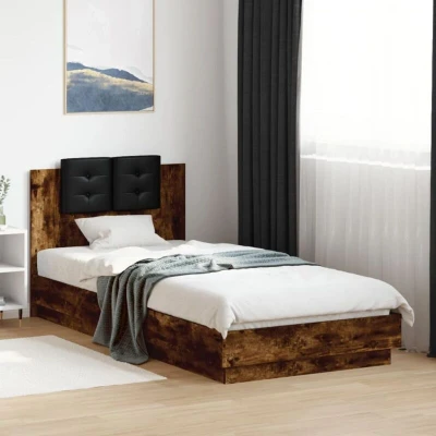 Paveikslėlis vidaXL Bed Frame with LED without Mattress Smoked Oak 90x200 cm
