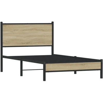 Paveikslėlis vidaXL Metal Bed Frame without Mattress Sonoma Oak 100x190 cm