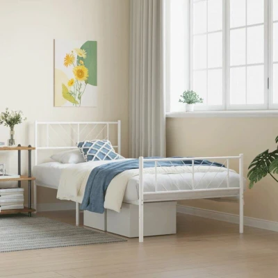 Paveikslėlis vidaXL Metal Bed Frame without Mattress with Footboard White 107x203cm