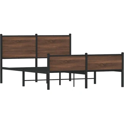 Paveikslėlis vidaXL Metal Bed Frame without Mattress Brown Oak 137x190 cm