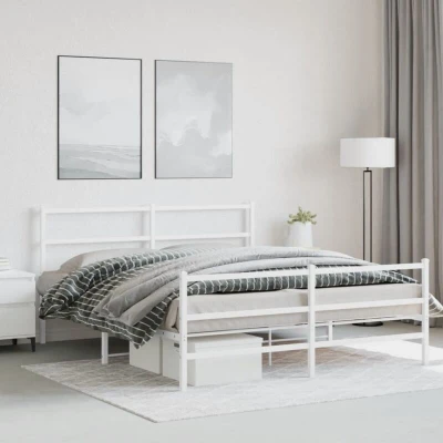 Paveikslėlis vidaXL Metal Bed Frame without Mattress with Footboard White 150x200cm