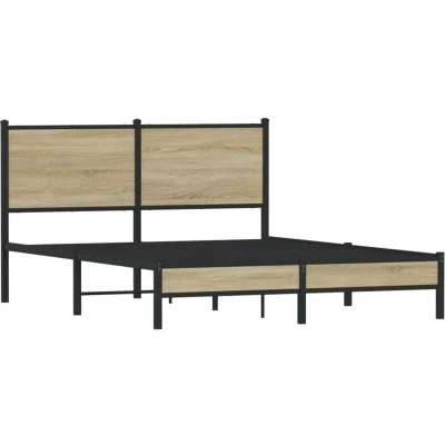Paveikslėlis vidaXL Metal Bed Frame without Mattress Sonoma Oak 137x190 cm
