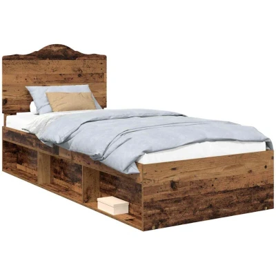 Paveikslėlis vidaXL Bed Frame with Headboard Old Wood 90 x 190 cm Solid Pine