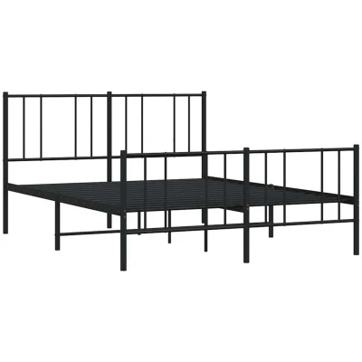 Paveikslėlis vidaXL Metal Bed Frame without Mattress with Footboard Black 150x200cm
