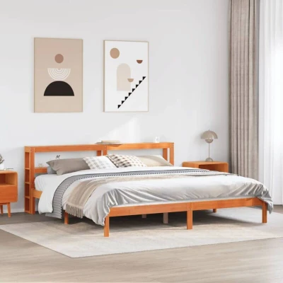 Paveikslėlis vidaXL Bed Frame with Headboard without Mattress Wax Brown 200x200 cm