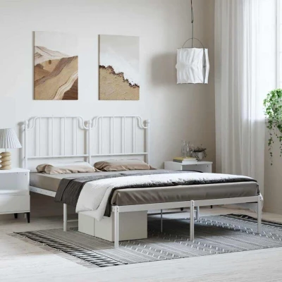 Paveikslėlis vidaXL Metal Bed Frame without Mattress with Headboard White 150x200cm