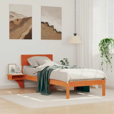 Paveikslėlis vidaXL Bed Frame with Headboard Wax Brown 75 x 190 cm Solid Pine Wood