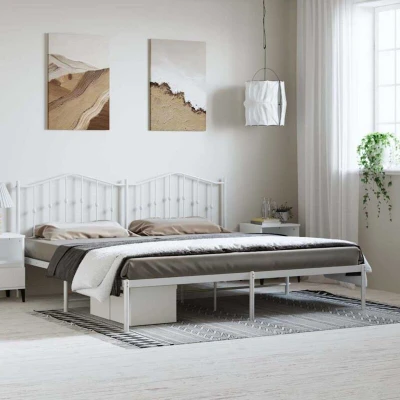 Paveikslėlis vidaXL Metal Bed Frame without Mattress with Headboard White 183x213cm