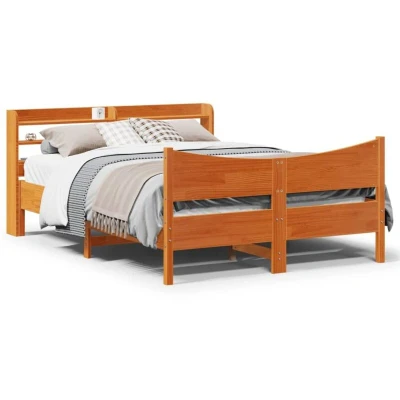 Paveikslėlis vidaXL Bed Frame with Headboard Wax Brown 140x200 cm Solid Wood Pine