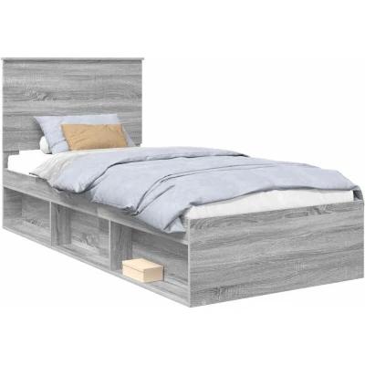 Paveikslėlis vidaXL Bed Frame Grey Sonoma 90 x 190 cm Solid Pine Wood