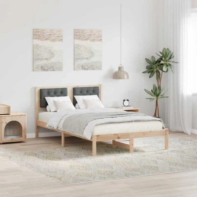 Paveikslėlis vidaXL Bed Frame with Headboard Dark Grey 135 x 190 cm Solid Pine Wood