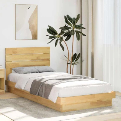 Paveikslėlis vidaXL Bed Frame with Headboard without Mattress 75x190 cm Small Single Solid Wood Oak