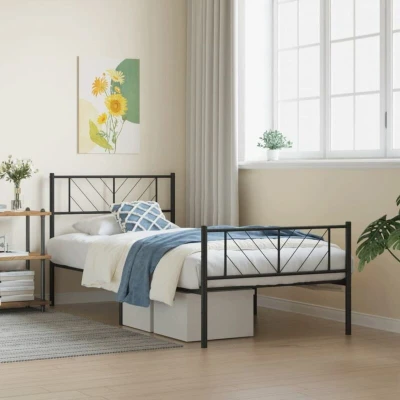 Paveikslėlis vidaXL Metal Bed Frame without Mattress with Footboard Black 75x190cm
