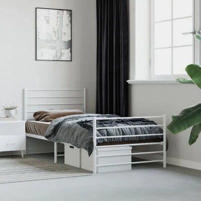 Paveikslėlis vidaXL Metal Bed Frame without Mattress with Footboard White 107x203cm