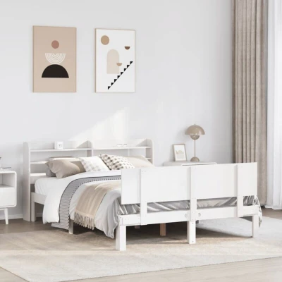 Paveikslėlis vidaXL Bed Frame with Headboard without Mattress White 140x200 cm
