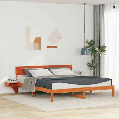 Paveikslėlis vidaXL Bed Frame with Headboard Wax Brown 180 x 200 cm Solid Pine Wood