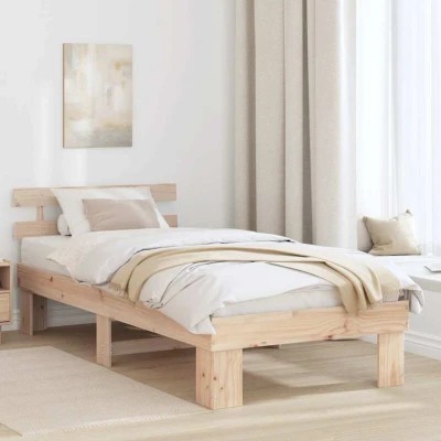 Paveikslėlis vidaXL Bed Frame with Headboard Natural 80 x 200 cm Solid Pine Wood