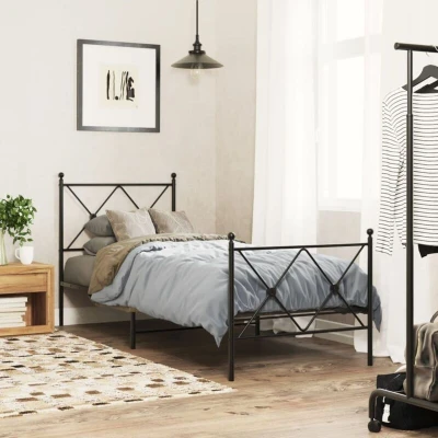 Paveikslėlis vidaXL Metal Bed Frame without Mattress with Footboard Black 80x200cm