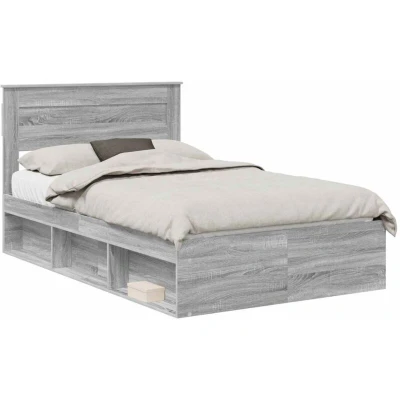 Paveikslėlis vidaXL Bed Frame with Storage Grey Sonoma 120 x 190 cm Solid Pine Wood