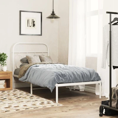 Paveikslėlis vidaXL Metal Bed Frame without Mattress with Headboard White 90x200cm