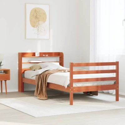 Paveikslėlis vidaXL Bed Frame without Mattress Wax Brown 75x190 cm Small Single Solid Wood Pine