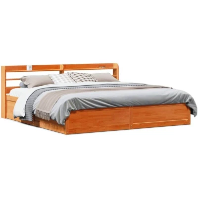 Paveikslėlis vidaXL Bed Frame with Headboard Wax Brown 200x200 cm Solid Wood Pine