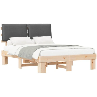 Paveikslėlis vidaXL Bed Frame with Upholstered Headboard Dark Grey 140 x 190 cm