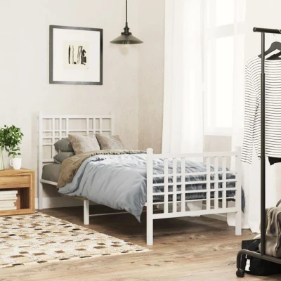 Paveikslėlis vidaXL Metal Bed Frame without Mattress with Footboard White 80x200cm