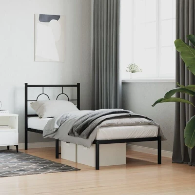 Paveikslėlis vidaXL Metal Bed Frame without Mattress with Headboard Black 80x200cm