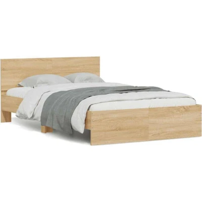 Paveikslėlis vidaXL Bed Frame with Headboard and LED Sonoma Oak 120x200 cm