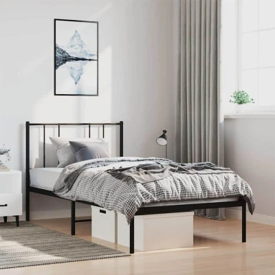 Paveikslėlis vidaXL Metal Bed Frame without Mattress with Headboard Black 100x190cm