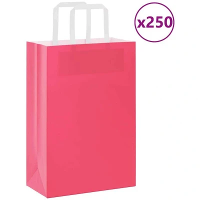 Paveikslėlis vidaXL Paper Bags 250 pcs with Handles Pink 21x11x31 cm