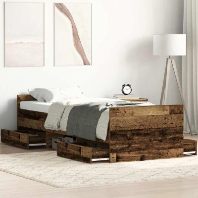 Paveikslėlis vidaXL Bed Frame with Drawer Old Wood 193 x 78 50 cm Engineered