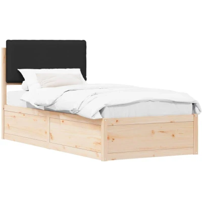 Paveikslėlis vidaXL Bed Frame with Upholstered Headboard Black 100 x 200 cm