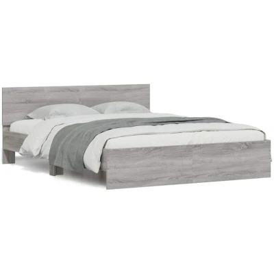 Paveikslėlis vidaXL Bed Frame with Headboard and LED Grey Sonoma 150x200 cm King Size