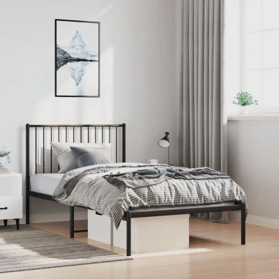 Paveikslėlis vidaXL Metal Bed Frame without Mattress with Headboard Black 100x200cm