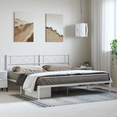 Paveikslėlis vidaXL Metal Bed Frame without Mattress with Headboard White 183x213cm