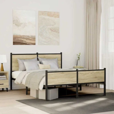 Paveikslėlis vidaXL Metal Bed Frame without Mattress Sonoma Oak 140x200 cm